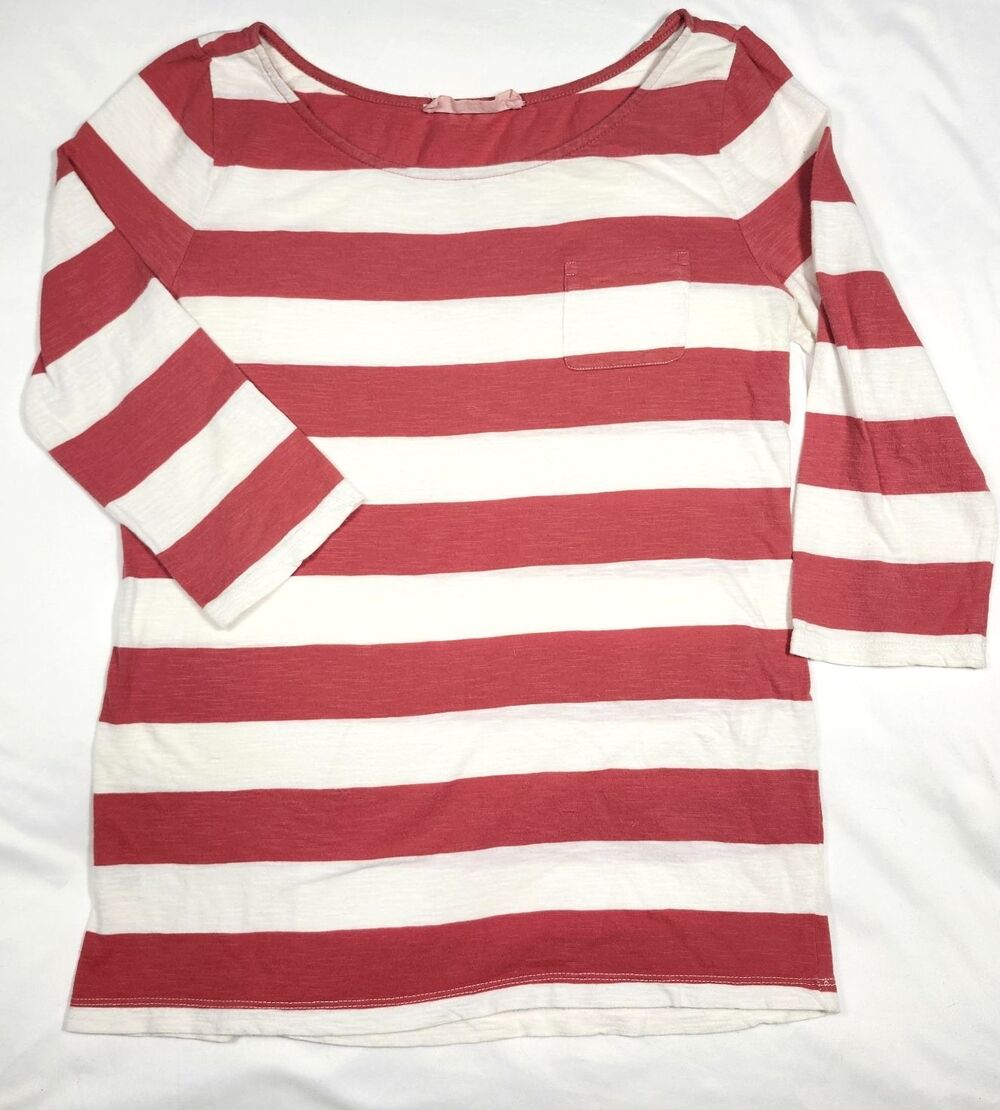 LOFT Sunwashed Boat Neck T-Shirt Small Red White Stripe Bateau Comfort Nautical